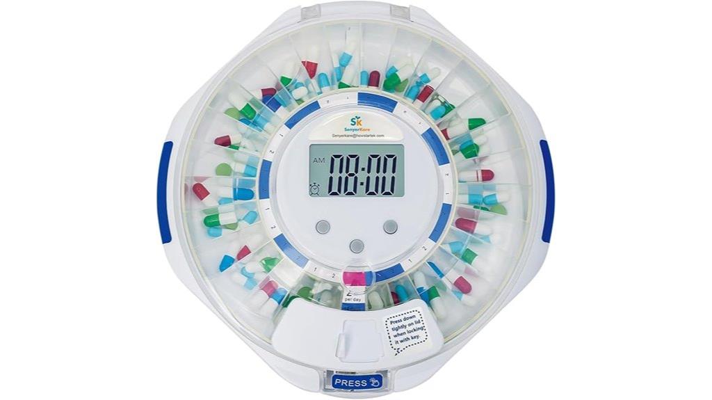 28 day pill dispenser with alarm