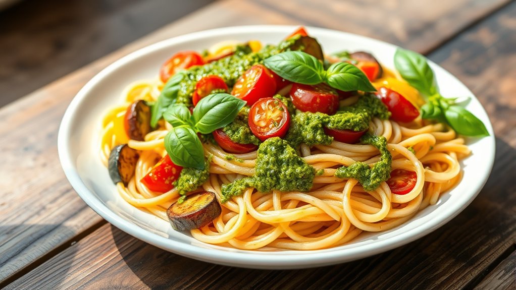 whole wheat pasta with roasted vegetables