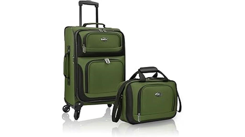 green four wheel carry on