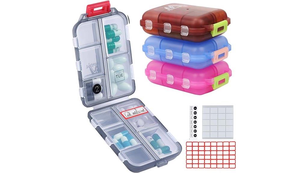 travel pill organizer with labels