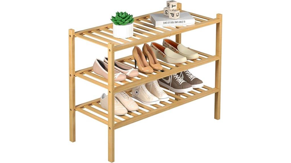 bamboo three tier shoe rack