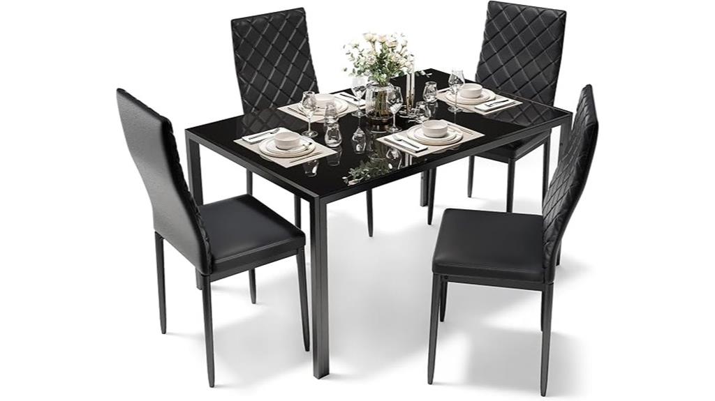 glass topped leather dining set