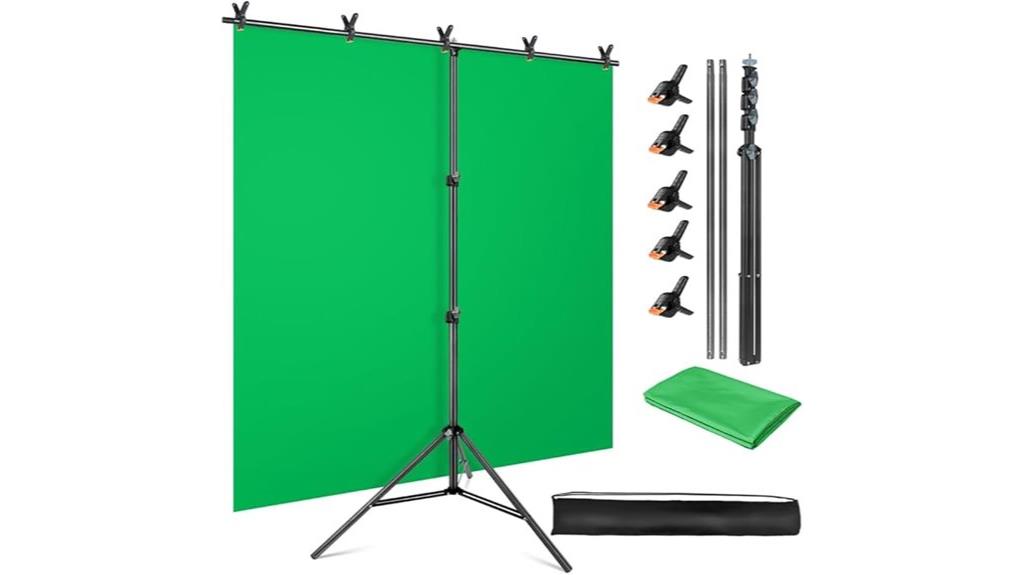green backdrop with support