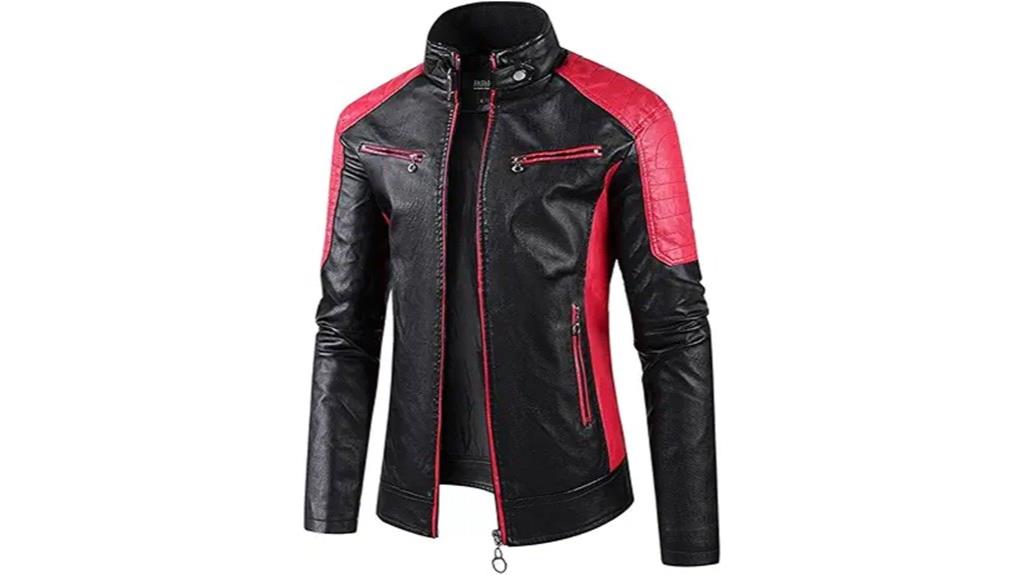 leather biker jacket with color block