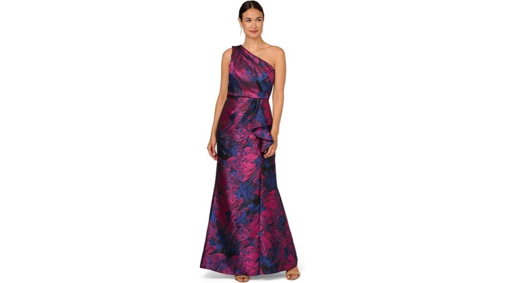 one shoulder jacquard gown