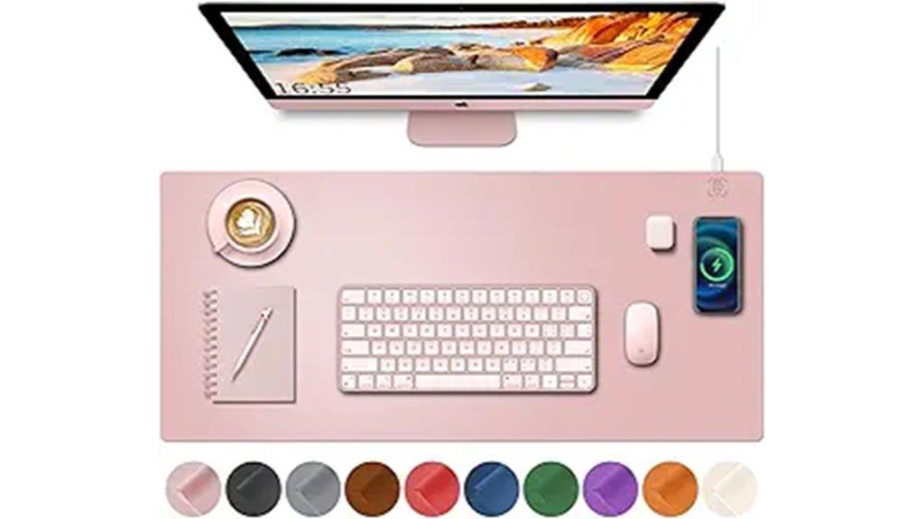 pink desk mat with charger