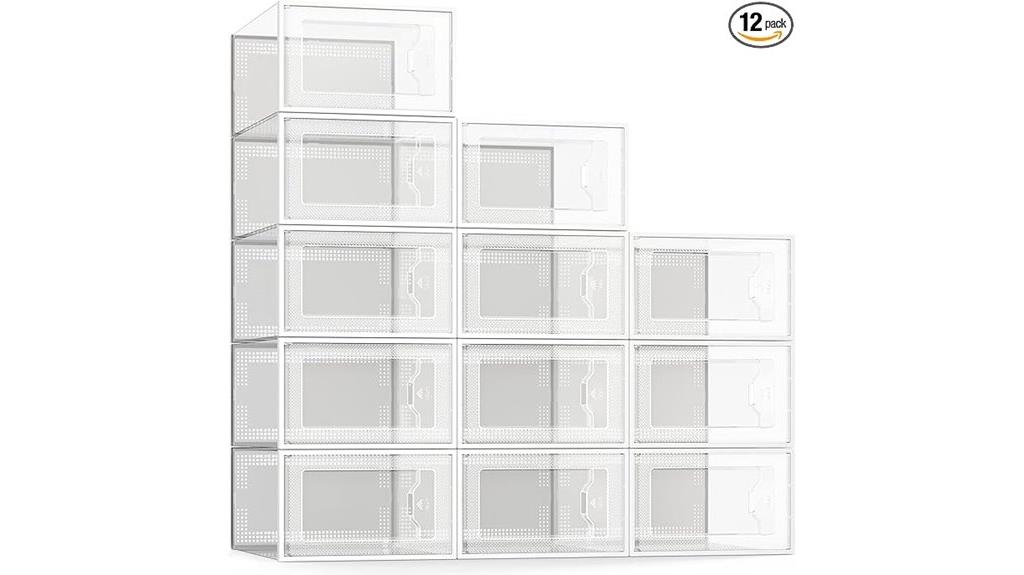 set of twelve transparent shoe containers