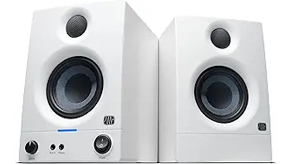 white stereo studio monitors