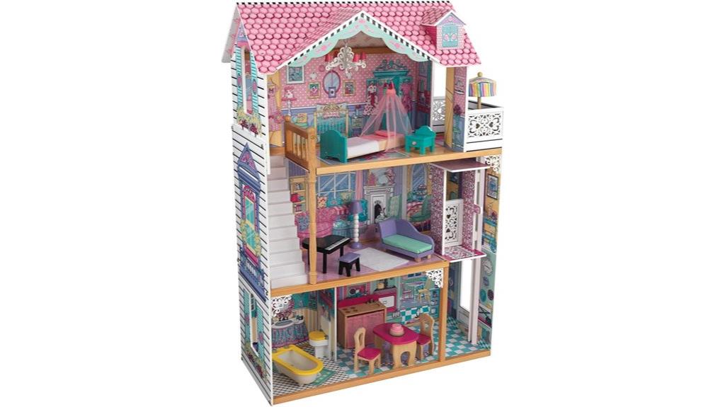 wooden dollhouse with elevator