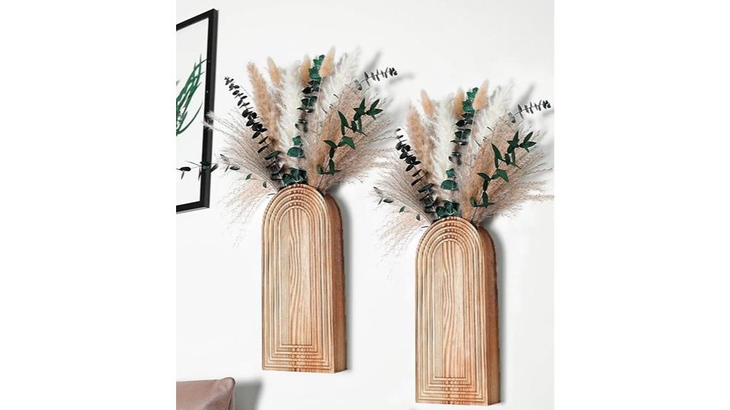 wooden vases with pampas