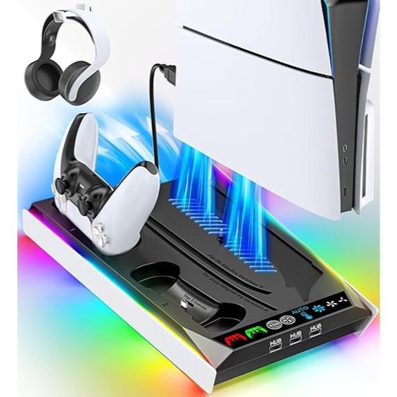 PS5 Stand with Cooling Charging & RGB Lights