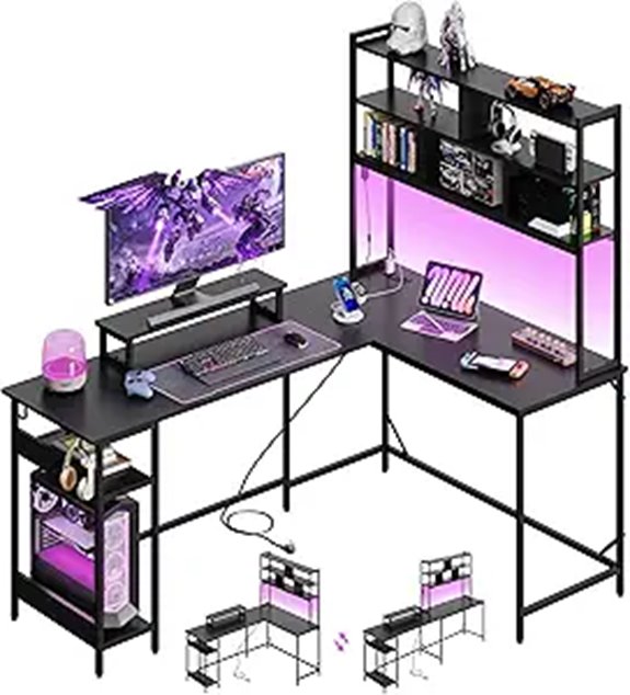 DEVAISE 66-Inch L-Shaped Gaming Desk with Shelves