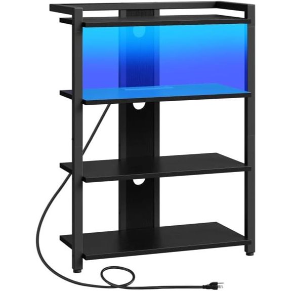HOOBRO 4-Tier Media Stand with Charging & LED Lights