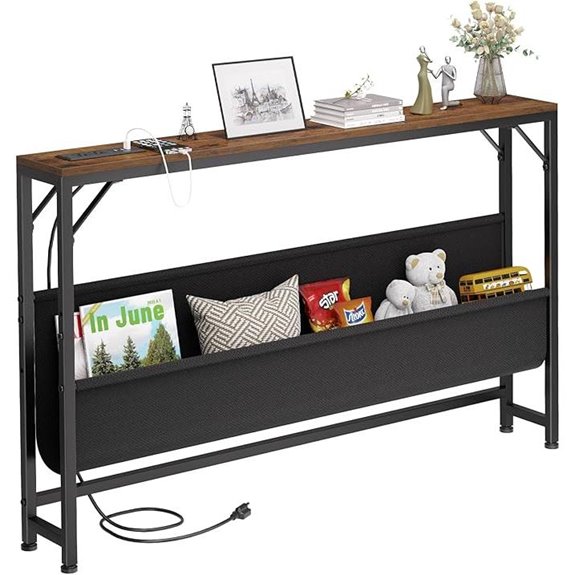 Skinny Console Table with Charging Station and Storage